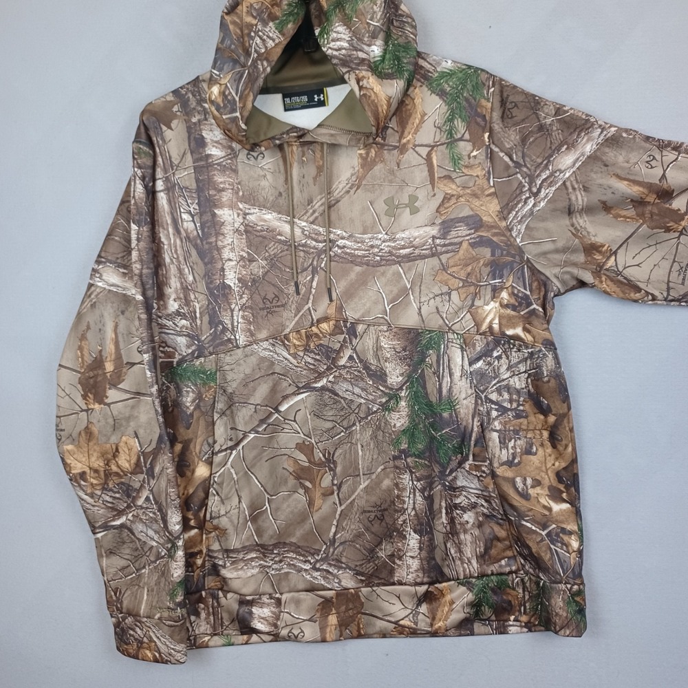Under Armour Coldgear Hoodie Mens 2XL Realtree Camo Hunting Pullover Loose Fit